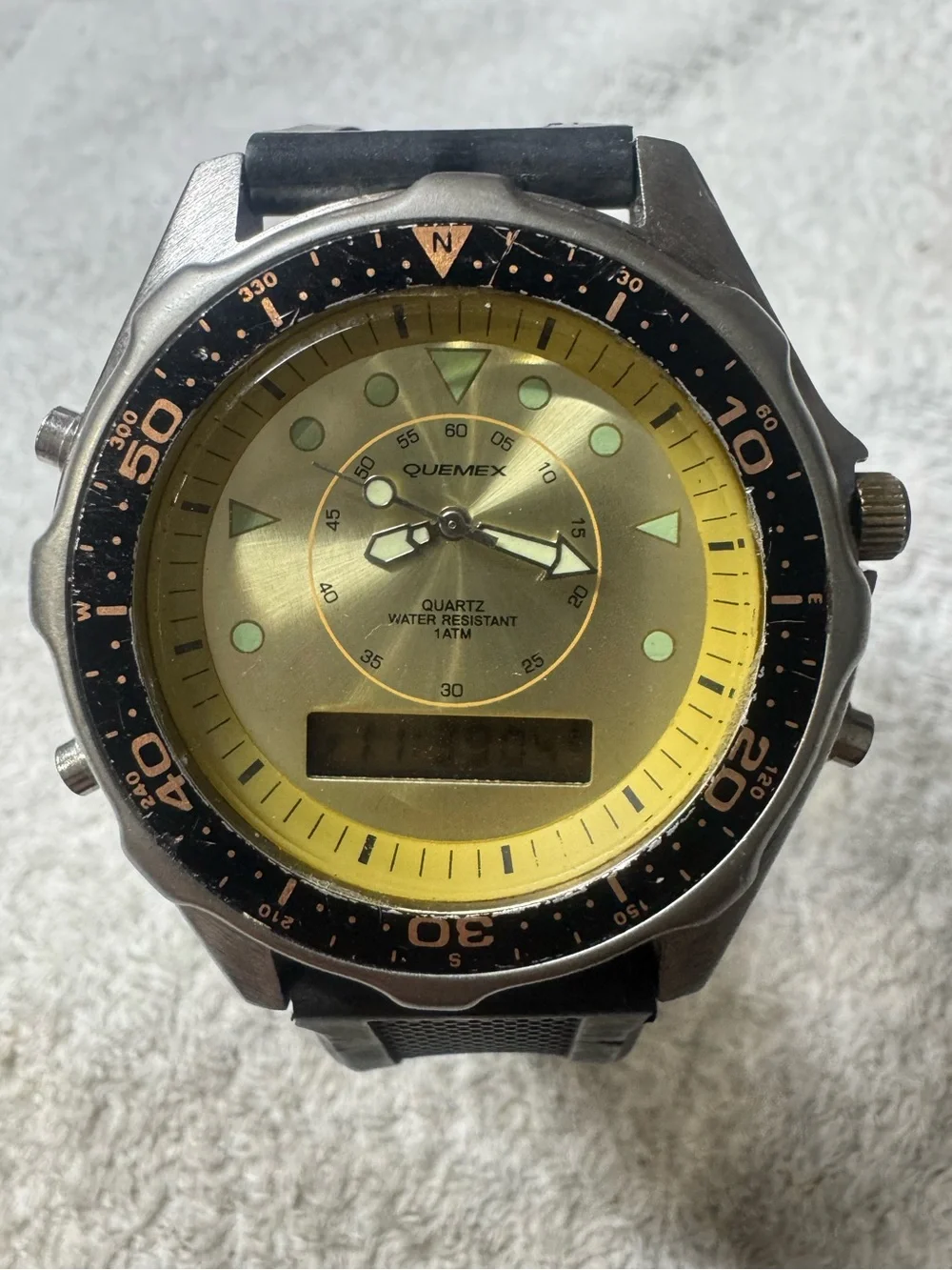 Yellow Dial Analog-Digital Quartz Watch - Black Strap
